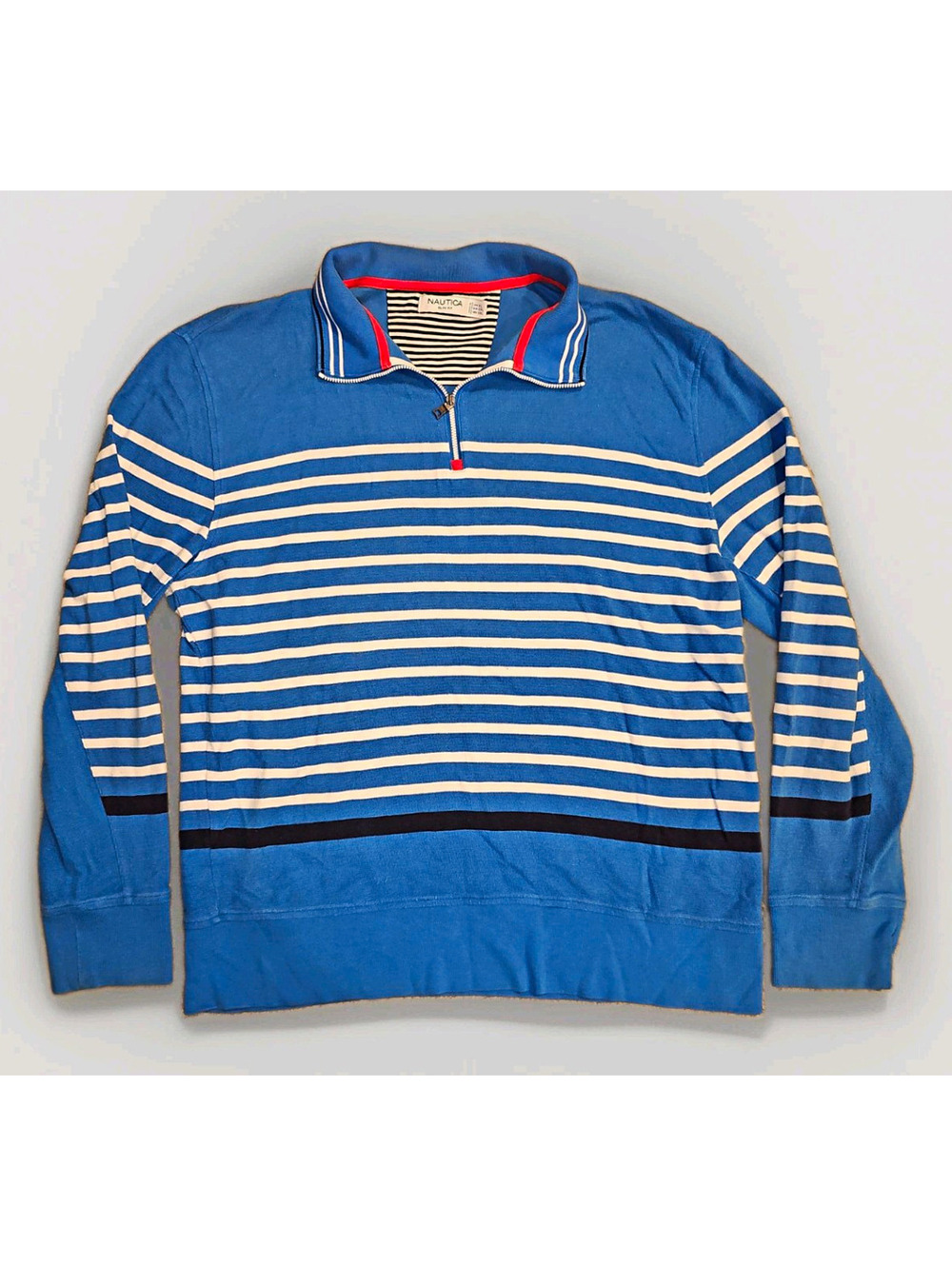 Nautica Men's Slim Fit XL 1/4 Zip Mock Neck Striped Cotton Sweater